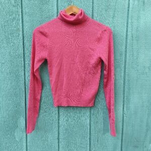 J Crew Fitted Silk Blend Ribbed Knit Turtleneck Sweater sz S Pink Quiet Lux Prep